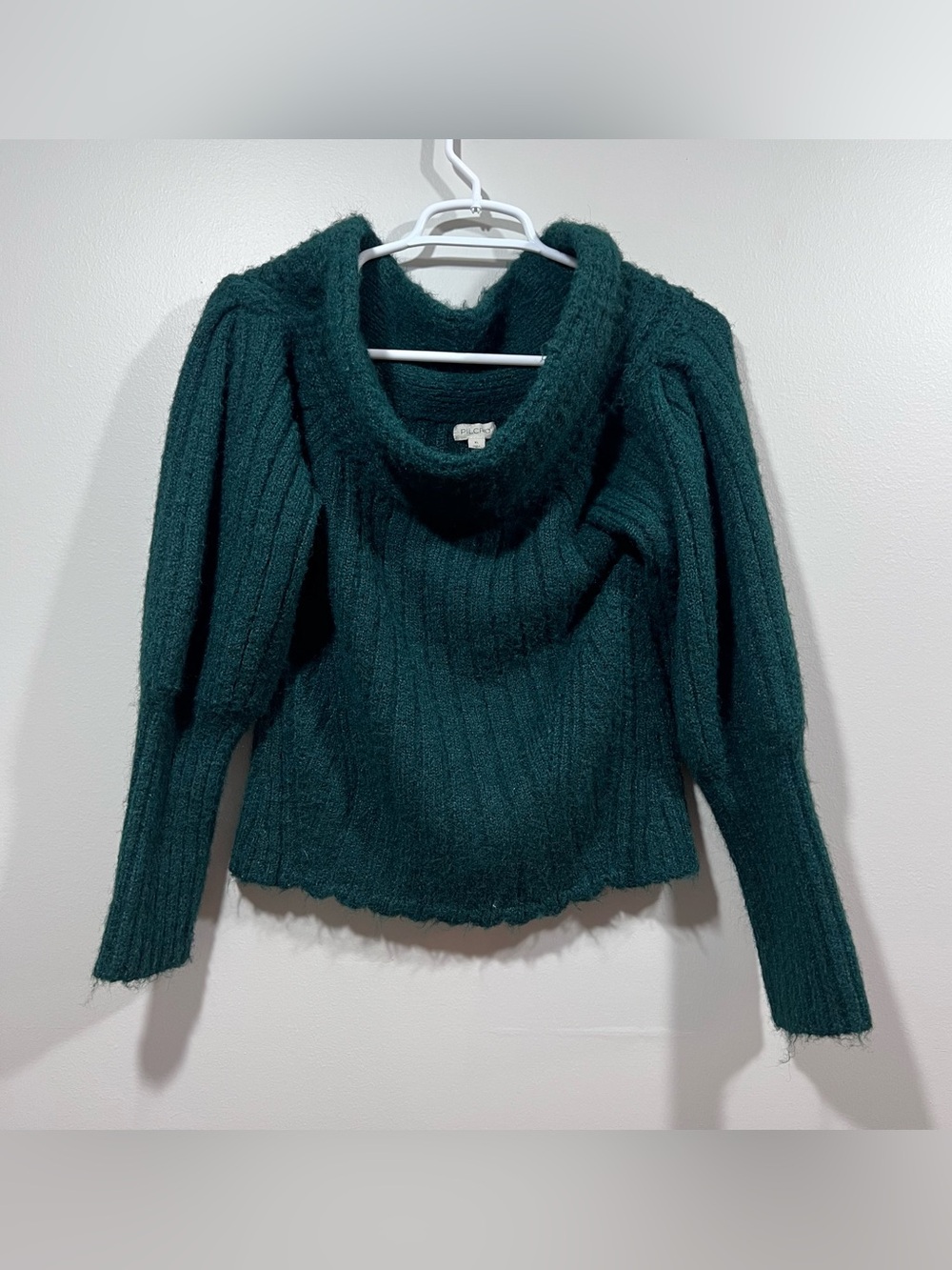 Anthropologie Pilcro Plush Ribbed Cowl Neck Sweater - Forest Green Size XL